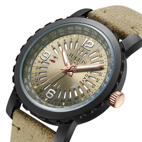 

wristwatches julius real auto date function men's watch leather band jah-111 homme boy bracelet wrist box, Slivery;brown