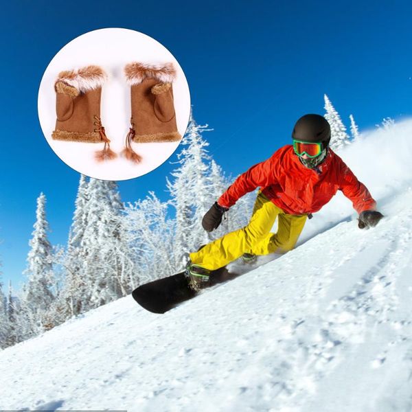 

ski gloves 1 pair warm fur half finger fingerless mittens for winter