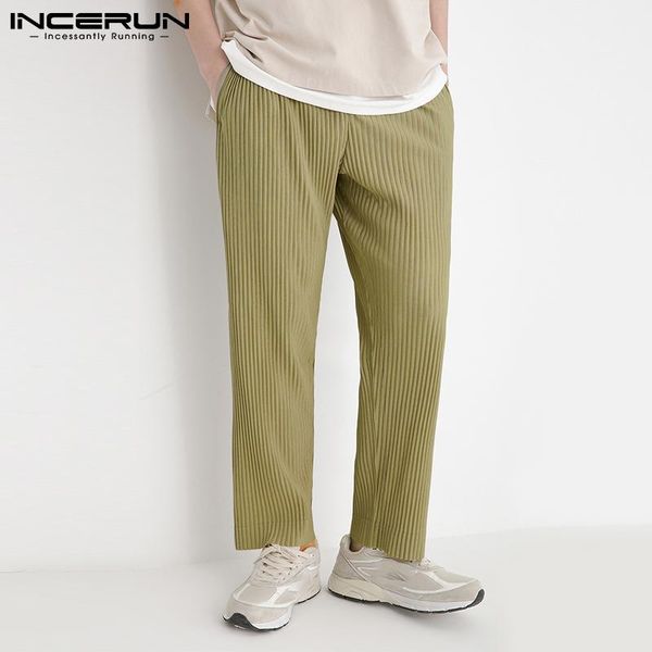 

men's pants incerun solid color men joggers elastic waist loose streetwear casual straight trousers 2021 folds cozy pantalon s-5xl, Black