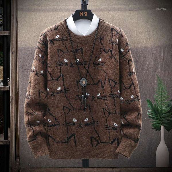 

men's glacialwhale mens knitted men winter vintage sweaters pullover jumper harajuku korean style casual khaki sweater men1 ams3, White;black