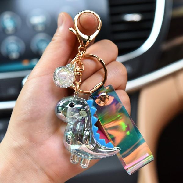 

keychains acrylic dinosaur doll keychain cute animal charm key chains creative car bag pendant keyring for women men gift, Silver