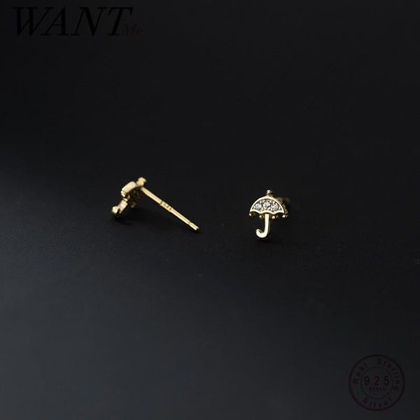 

stud wantme 925 sterling silver fashion pavÃ© zircon small umbrella earrings teen cute girl charm party jewelry accessories, Golden;silver