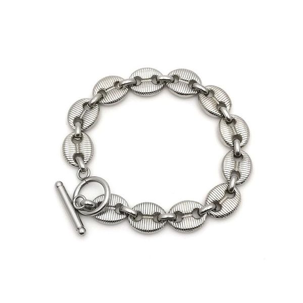 

link, chain trendy stainless steel coffee bean link bracelets silver color for women punk style party jewelry 16cm 18cm 21cm long, 1pc, Black