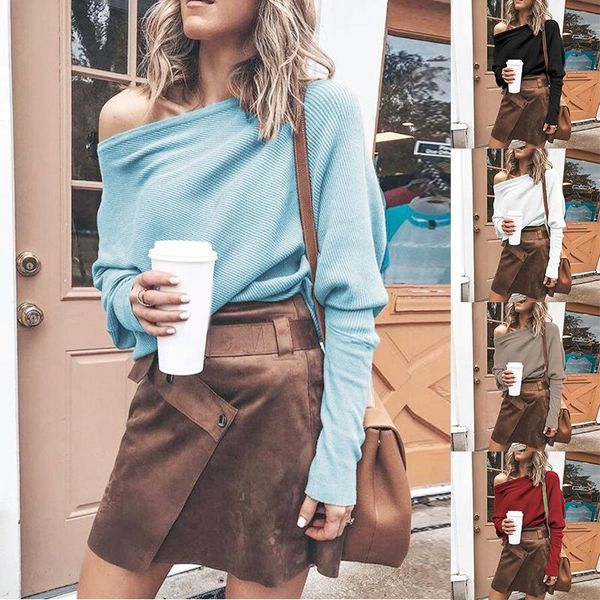 

women's t-shirt fashion bat sleeve off shoulder threaded long top, White