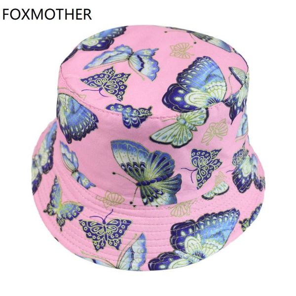 

wide brim hats foxmother fashion pink butterfly print bucket women sun caps fisherman, Blue;gray
