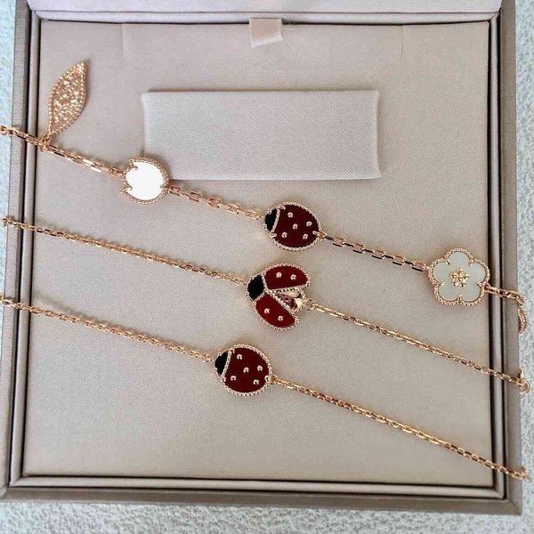 

fanjia seven star ladybird five flower bracelet silver plated 18k female gold lucky series hand jewelry, Golden;silver