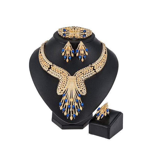 

earrings & necklace dubai elegant bridal jewelry sets gold color for women african wedding bracelet rings fashion set, Silver