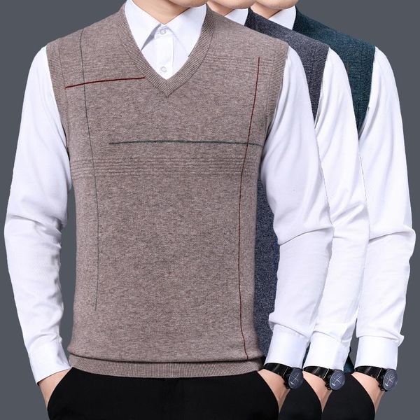 

men vest 100% pure cashmere knitted jumpers 2021 winter autumn fashion v-neck sleeveless male pullovers men's vests, Black;white