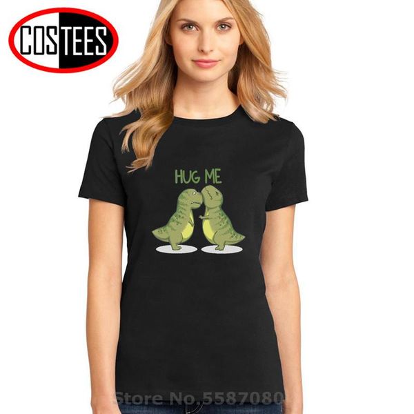 

women's t-shirt cute dinosaurs hug me t shirt women lady custom animal printed camisa 2021 summer casual kawaii dino kiss tee, White