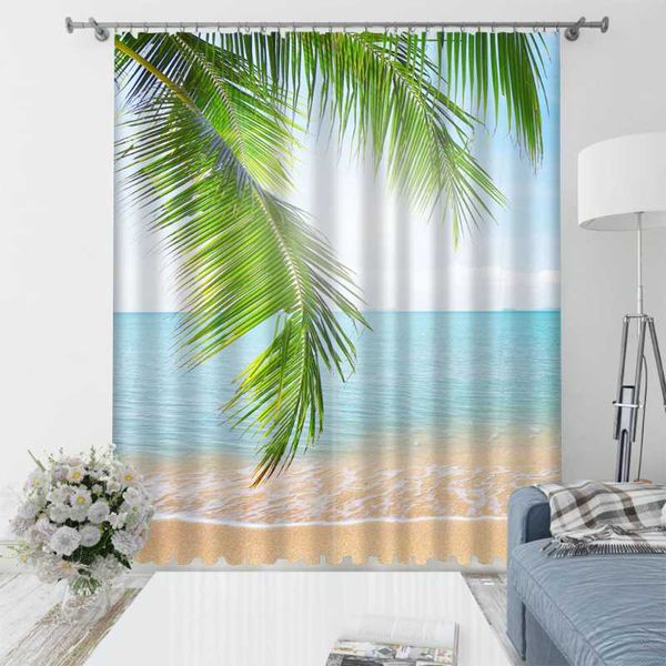 

curtain & drapes nature scenery blue beach thick shading soundproof windproof 3d curtains