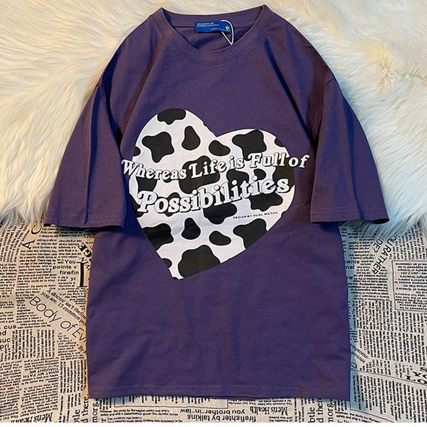 

letter cow texture print oversized t shirt women short sleeve harajuku student couple tshirt kawaii japanese fashion summer 2021 women', White
