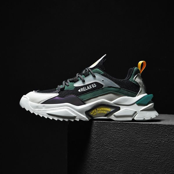 

spring luminous sports men's breathable daddy casual trendy running sho, Black