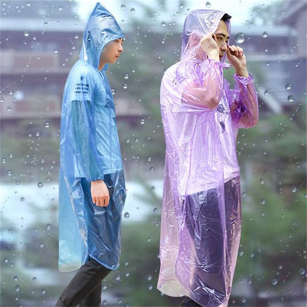 Tek Kullanımlık PE Yağmurluk Yetişkin Bir-Kez Acil Su Geçirmez Hood Panço Seyahat Kamp Yağmur Kat Açık Rainwear 1988 V2