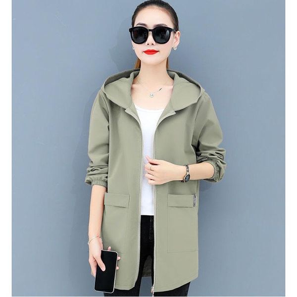 

women's trench coats plus size coat women 2021 loose spring autumn female windbreaker casual hooded outwear ladies overcoat r999, Tan;black