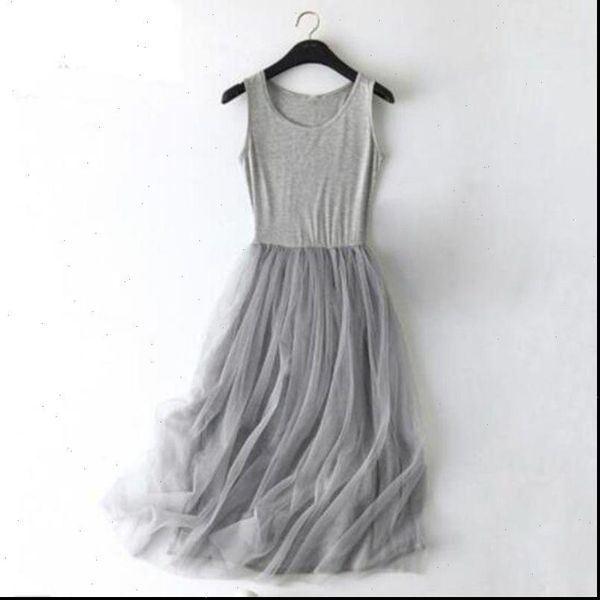 

spring sleeveless sling gauze lace women dresses tunic basic long summer modal mesh gray sexy, Black;gray