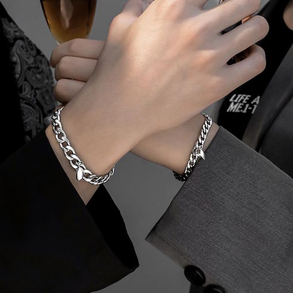 

charm bracelets fashion cuba chain heart magnet attract distance men's and women's metal for couples jewelry gifts, Golden;silver