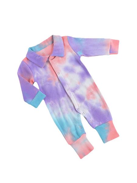 

jumpsuits born baby boys girls romper tie-dye turn-down collar single breasted long sleeve jumpsuit autumn spring kids rompers 0-24m, Blue