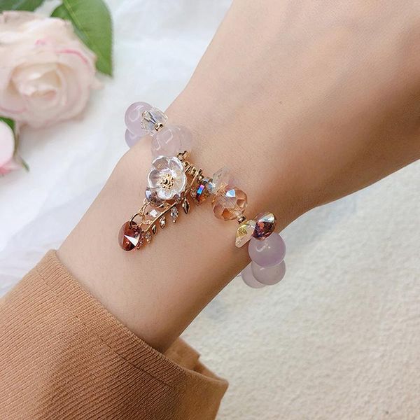 

link, chain 1pcs fashion jewelry flower leaf stone beads strand bracelets for women girls, Black