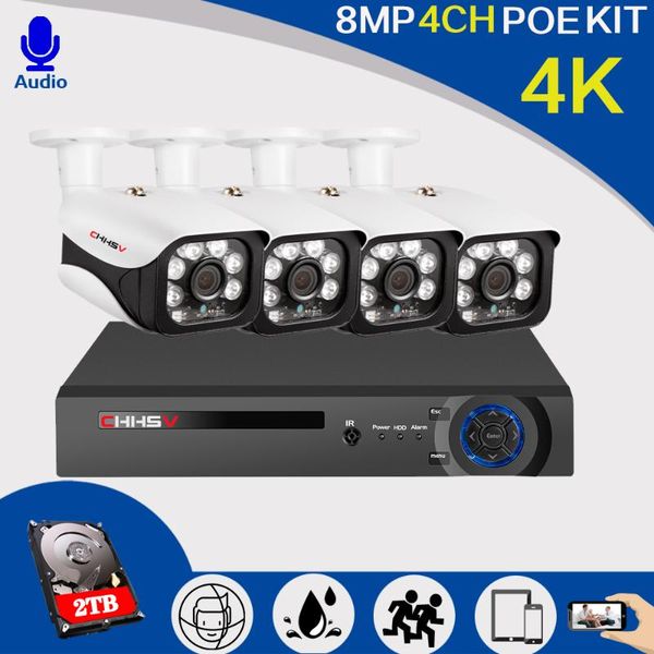 

wireless camera kits 4k 4ch cctv system h.265+ hd nvr kit 4*8mp home security audio waterproof outdoor night vision ip video surveillance