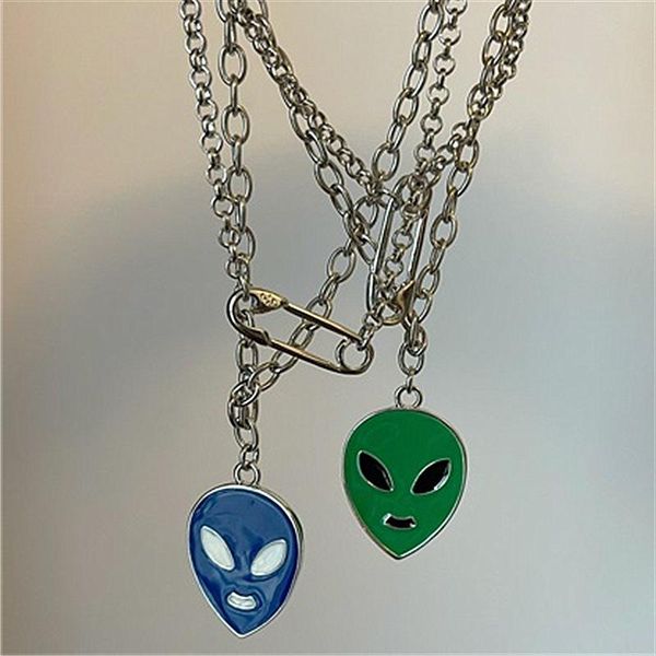 

chokers goth alien necklace for women halloween skull choker necklaces double layer chain hip hop punk jewelry bijiux collier, Golden;silver