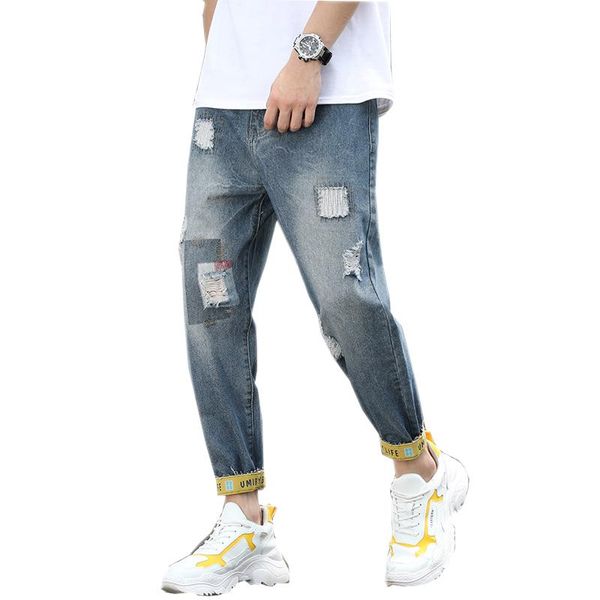 

men's jeans autumn fashion loose ankle-length harem pants japanese style streetwear hip-hop classic trousers, Blue
