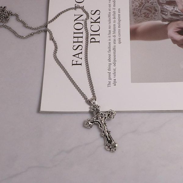 

chains titanium steel accessories hip-hop personality cuba set auger sweater chain cross stainless necklace, Silver