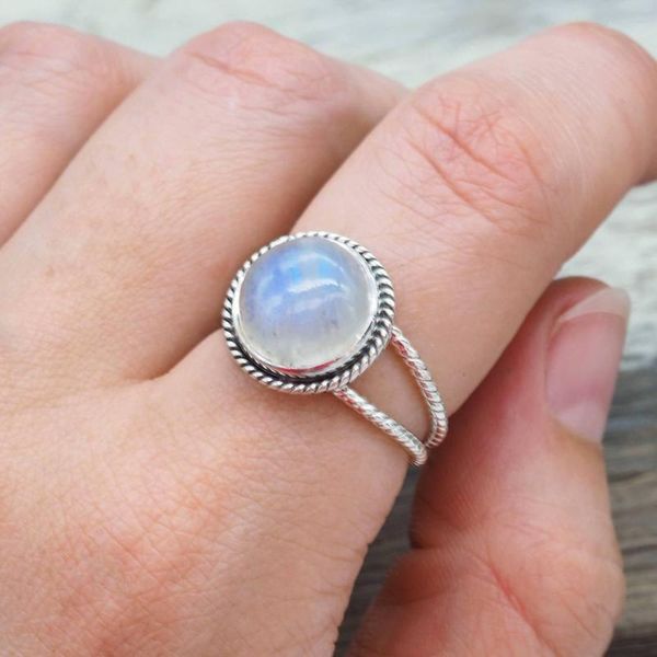 

moonstone ring thai silver color 925 circular rings anillos de wedding bizuteria turquoise diamante females cluster, Golden;silver
