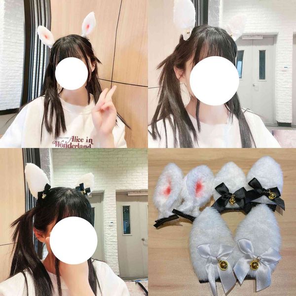 

headdress lolita hairband kc hand made rabbit ear hairband, White;golden