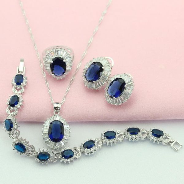 

earrings & necklace wpaitkys dark blue cubic zirconia silver color jewelry sets for women hoop bracelet pendant ring gift box