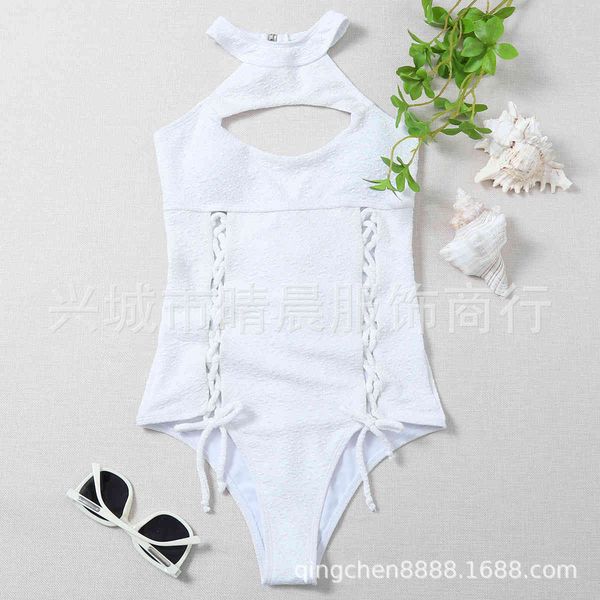 

one 2020 piece bikini new solid swimsuit neckline lady, White;black