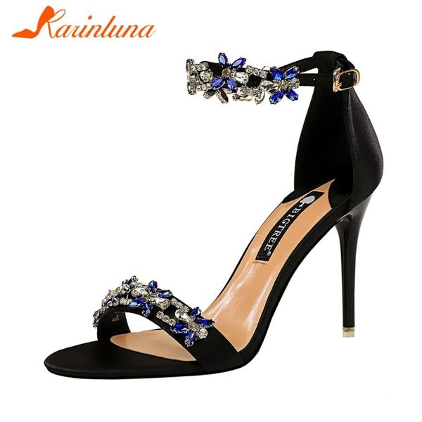 

girl summer sandals clubwearl solid women rhinestone high heels party bridal dress shoes woman, Black