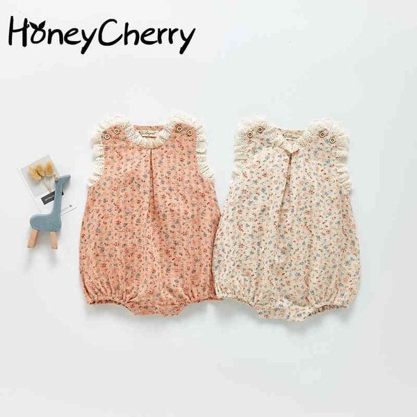 

floral girl bodysuits summer treasure lace sleeveless leotard born clothes 210515, Blue