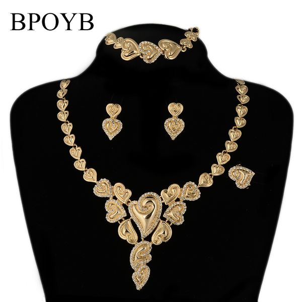 

bpoyb 2021 luxury big brazilian gold color jewelry set fashion crystal love heart dubai african jewelri, Silver