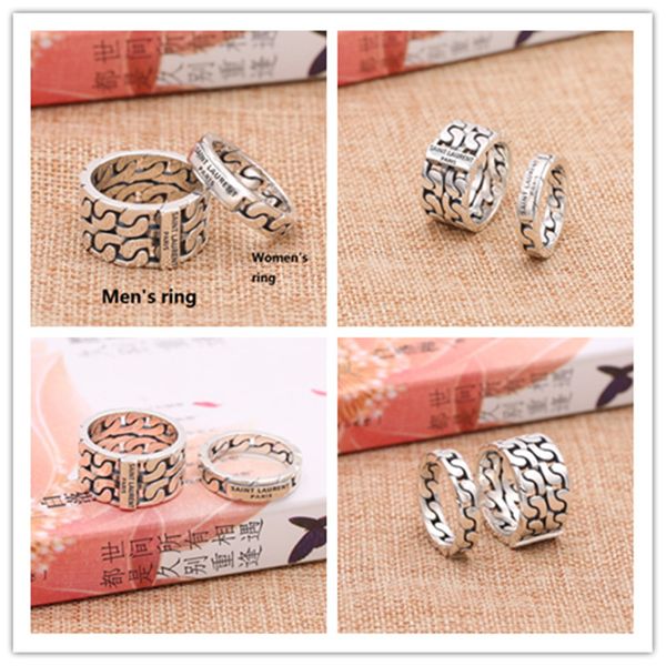 

925 sterling silver handmade antique silver chain links braided brand rings american european gothic vintage jewelry designer couples rings