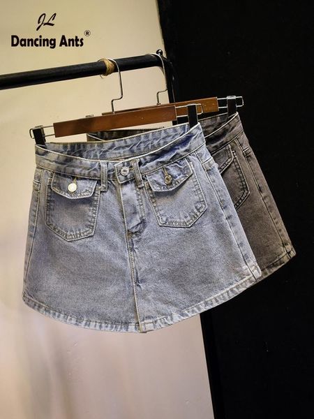 

woman high waist wide-leg loose a-line jeans skirt short trend 2021 korean style zipper streetwear female denim shorts women's, White;black