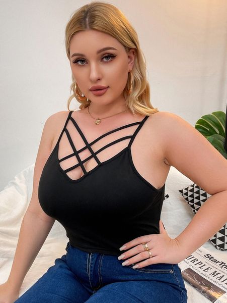 

plus crisscross front cami e19u#, Black