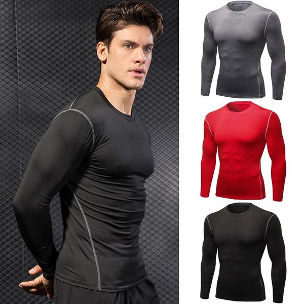 

summer men's t-shirt tight-fitting training sports fitness running sweat-wicking quick-drying long sleeved shirt clothing t-shirts, White;black