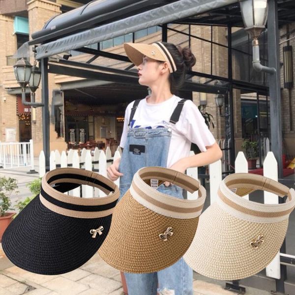

wide brim hats dt036 women's sun handmade straw visor caps parent-child summer hat empty beach, Blue;gray