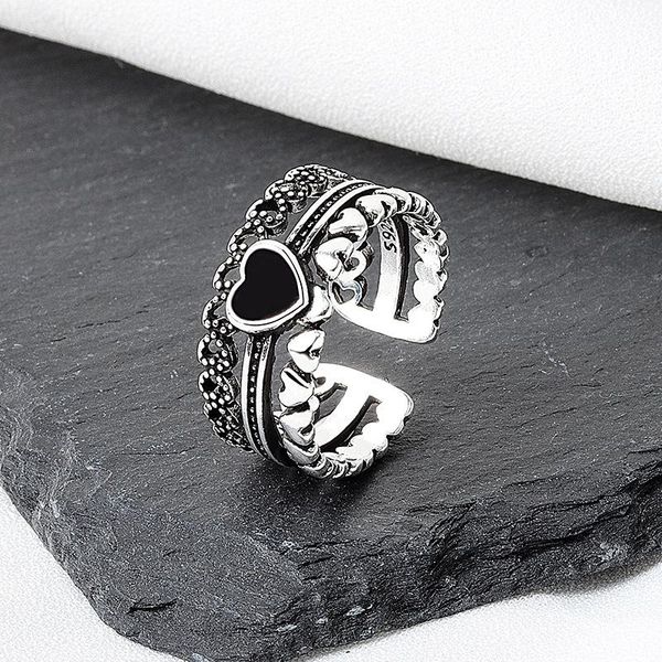 

cluster rings 100% 925 sterling silver romantic love heart ladies engagement ring jewelry wholesale women gift, Golden;silver
