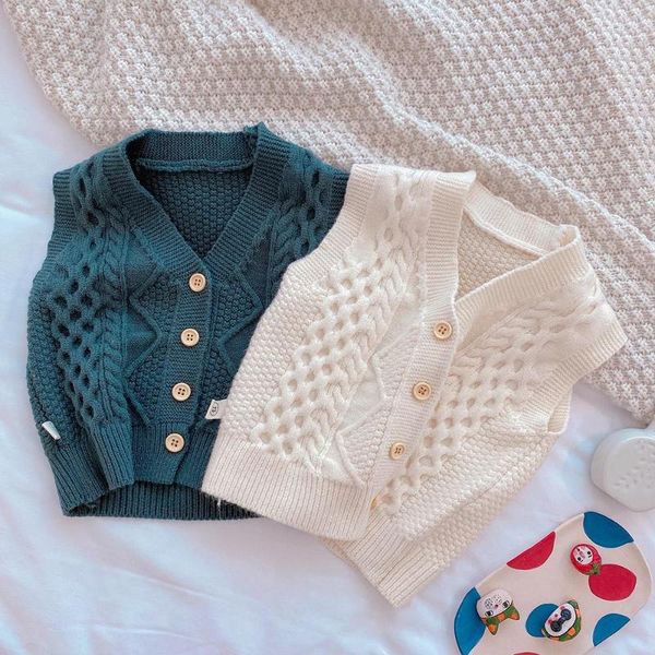 

pullover spring autumn clothes for baby girls knitted sweater cardigan v neck coat casual children sleeveless outerwear from 1 to 8 years, Blue