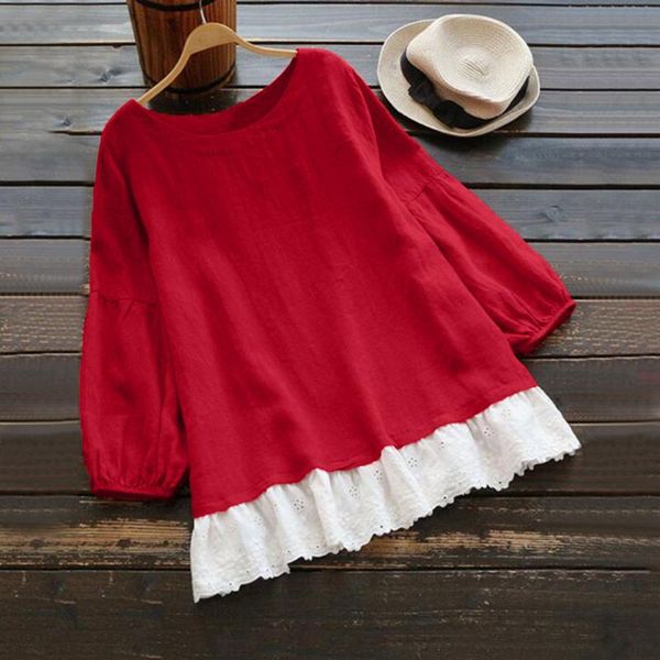 

women's blouses & shirts autumn harajuku style women fashion white lace patchwork casual long sleeve o neck bluzki damskie