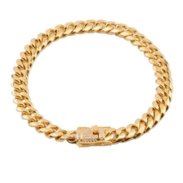 

chains men hip hop iced out bling chain necklace stainless steel 7-11 inch miami cuban link necklaces fashion jewelry gift, Silver