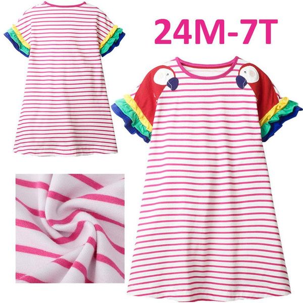

girl's dresses 2021 fashion summer princess girls dress parrot feather sleeve children cartoon baby girl cotton party kids, Red;yellow