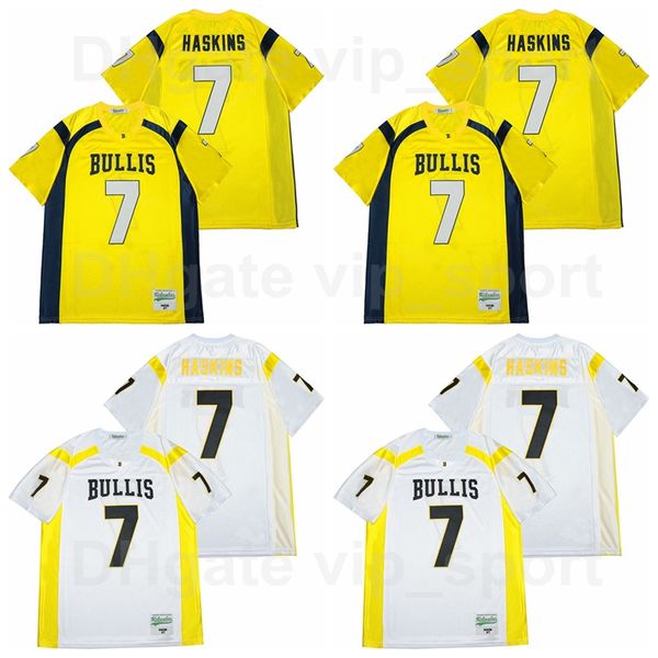 

men high school 7 dwayne haskins bullis bulldog jersey football yellow team color white away breathable embroidery and sewing sports good qu, Black