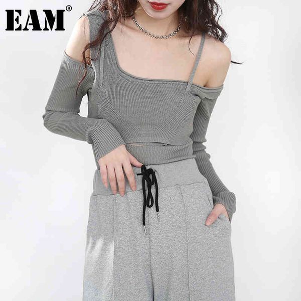 

[eam] gray hollow out knitting sweater loose fit slash neck long sleeve women pullovers fashion autumn winter 1dd226702 21512, White;black