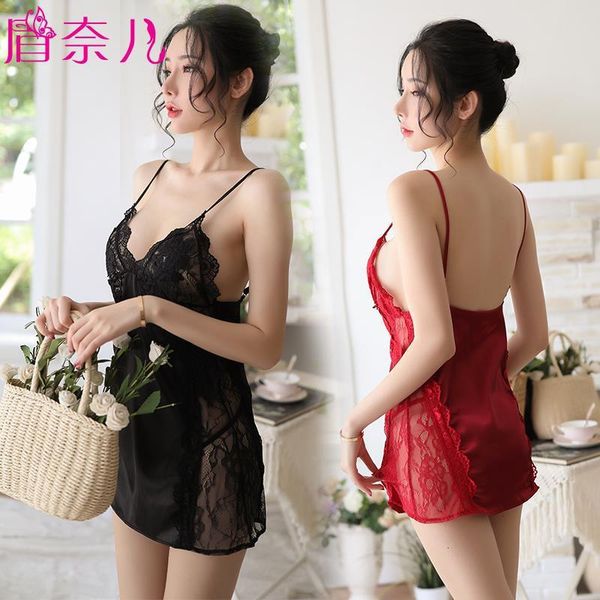 

transparent high grade underwear nightdrs pajamas suit, Red;black