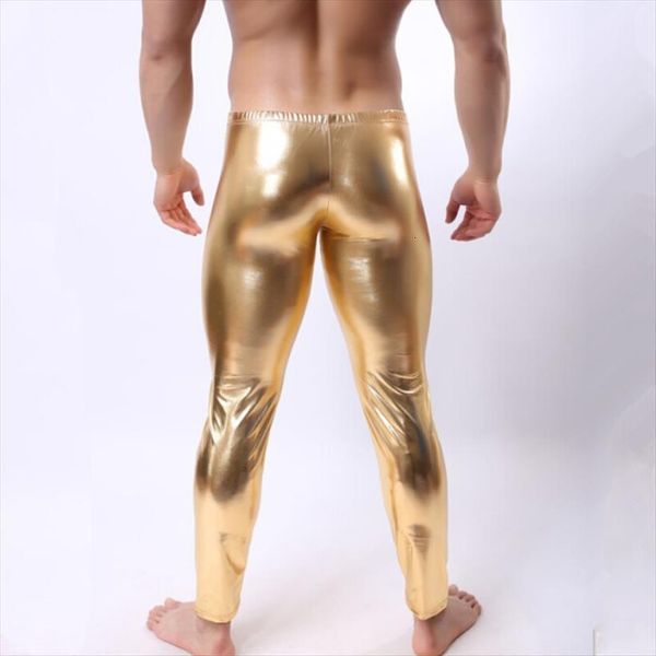 

fashion leather gold women pant silver black night club skinny mens slim leggings compression fitness trousers for man