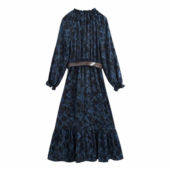 

women autumn vintage dress long sleeve o-neck print sashes fashion street female elegant mid-calf dresses clothes vestidos 210513, Black;gray