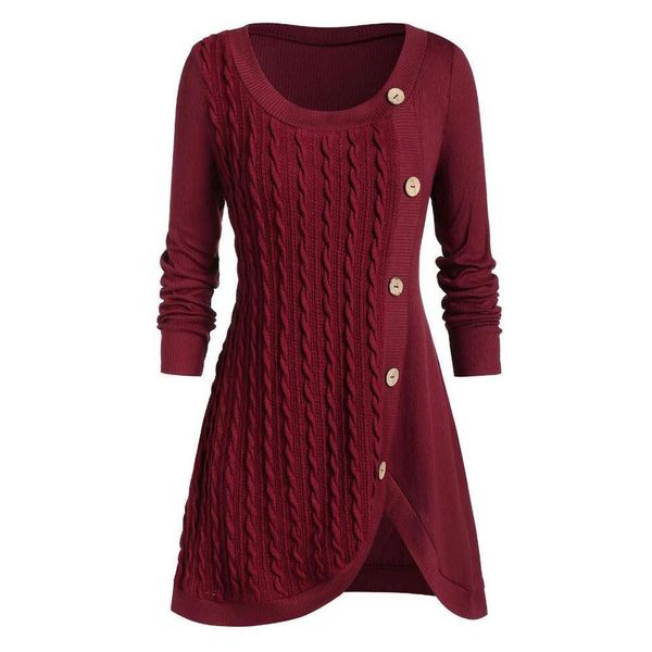 

o neck long sleeve women sweater solid button patchwork asymmetrical plus size autumn winter knitted l35, White;black