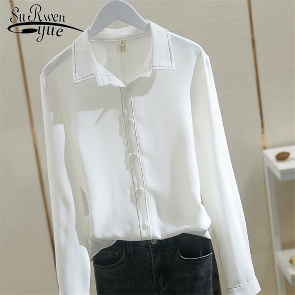 

fashion women shirts plus size autumn korean long sleeve chiffon blouse office lady with button blusas 8922 210421, White